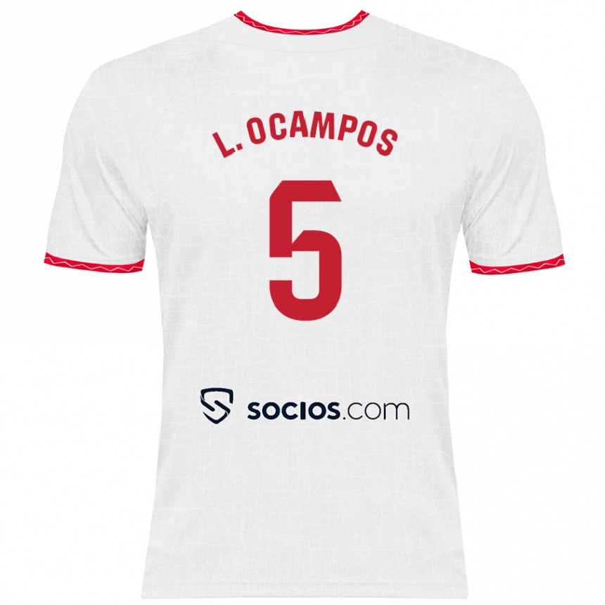 Kids Football Lucas Ocampos #5 White Red Home Jersey 2024/25 T-Shirt