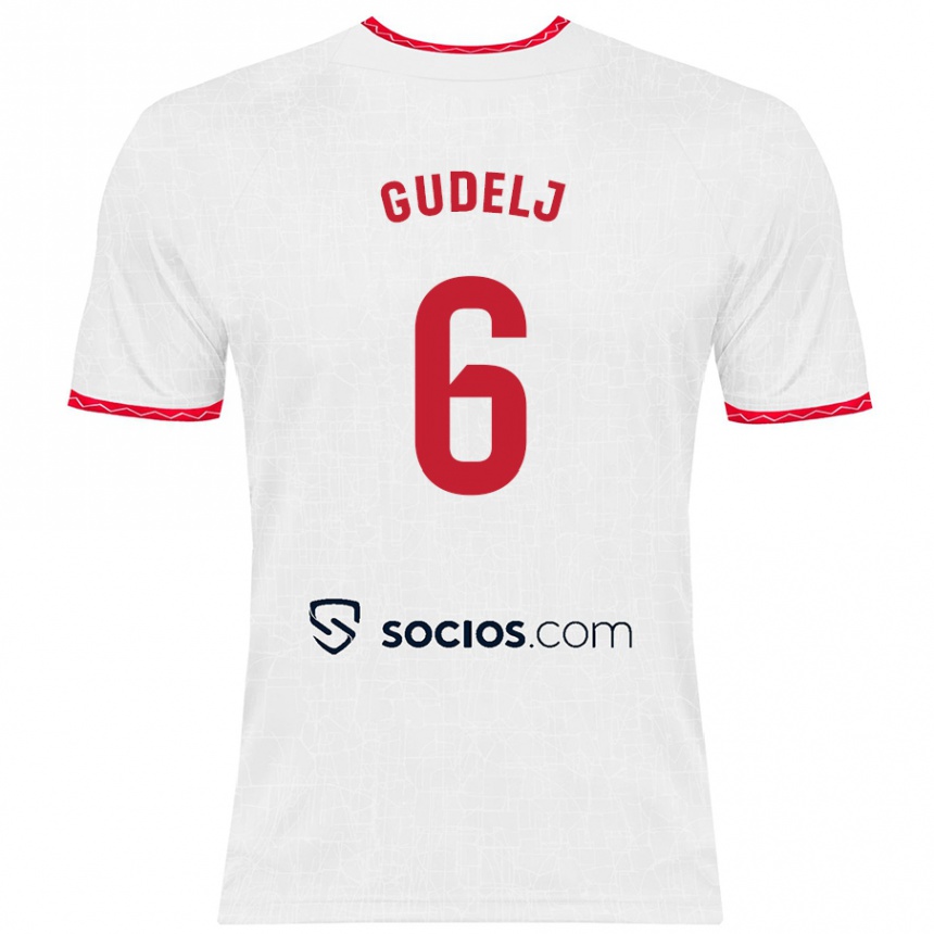 Kids Football Nemanja Gudelj #6 White Red Home Jersey 2024/25 T-Shirt