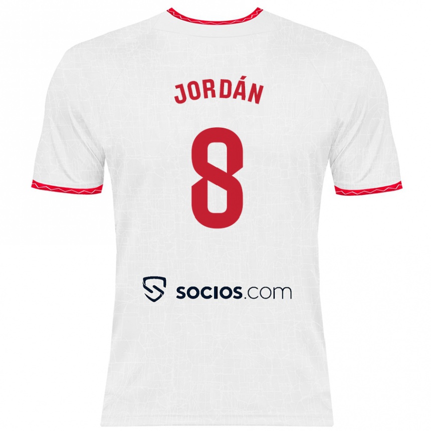 Kids Football Joan Jordán #8 White Red Home Jersey 2024/25 T-Shirt