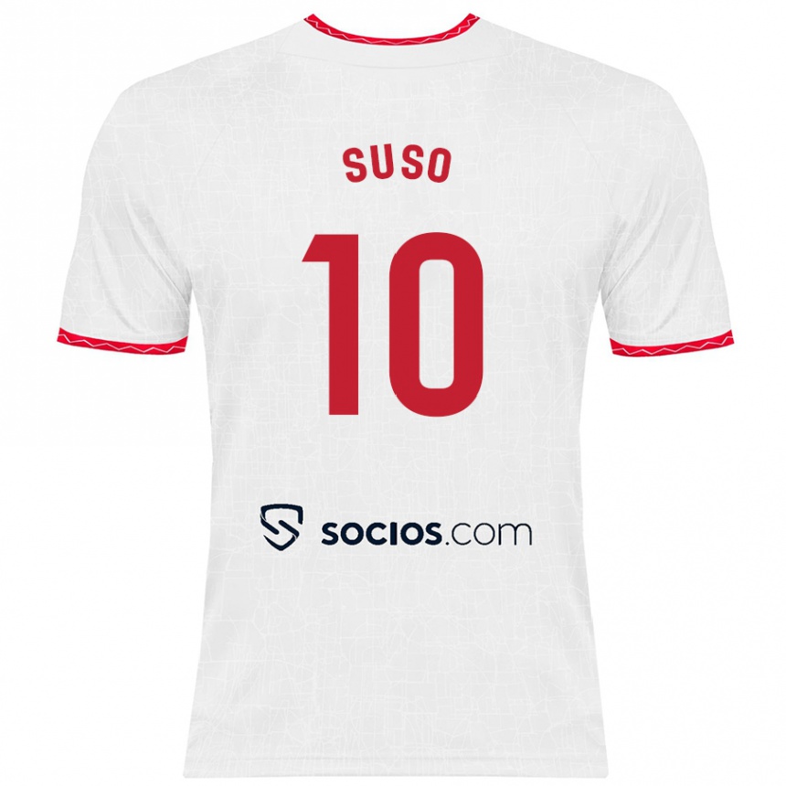 Kids Football Suso #10 White Red Home Jersey 2024/25 T-Shirt