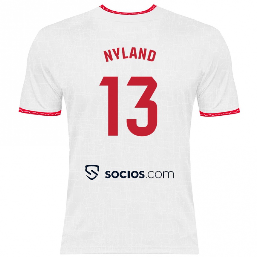 Kids Football Ørjan Nyland #13 White Red Home Jersey 2024/25 T-Shirt