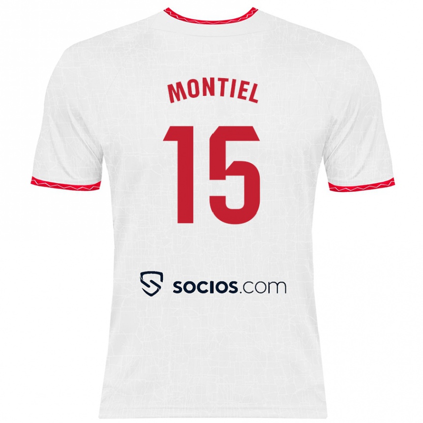 Kids Football Gonzalo Montiel #15 White Red Home Jersey 2024/25 T-Shirt