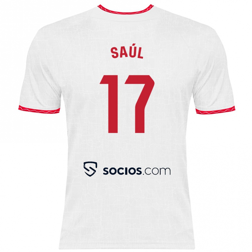 Kids Football Saul Niguez #17 White Red Home Jersey 2024/25 T-Shirt