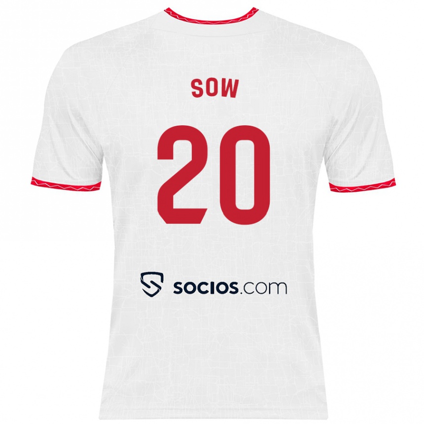 Kids Football Djibril Sow #20 White Red Home Jersey 2024/25 T-Shirt