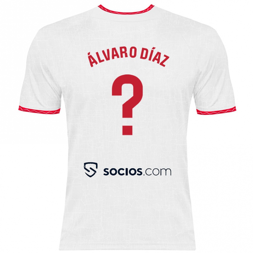 Kids Football Álvaro Díaz #0 White Red Home Jersey 2024/25 T-Shirt