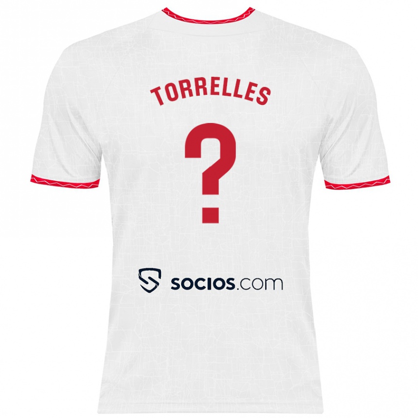 Kids Football Genís Torrelles #0 White Red Home Jersey 2024/25 T-Shirt