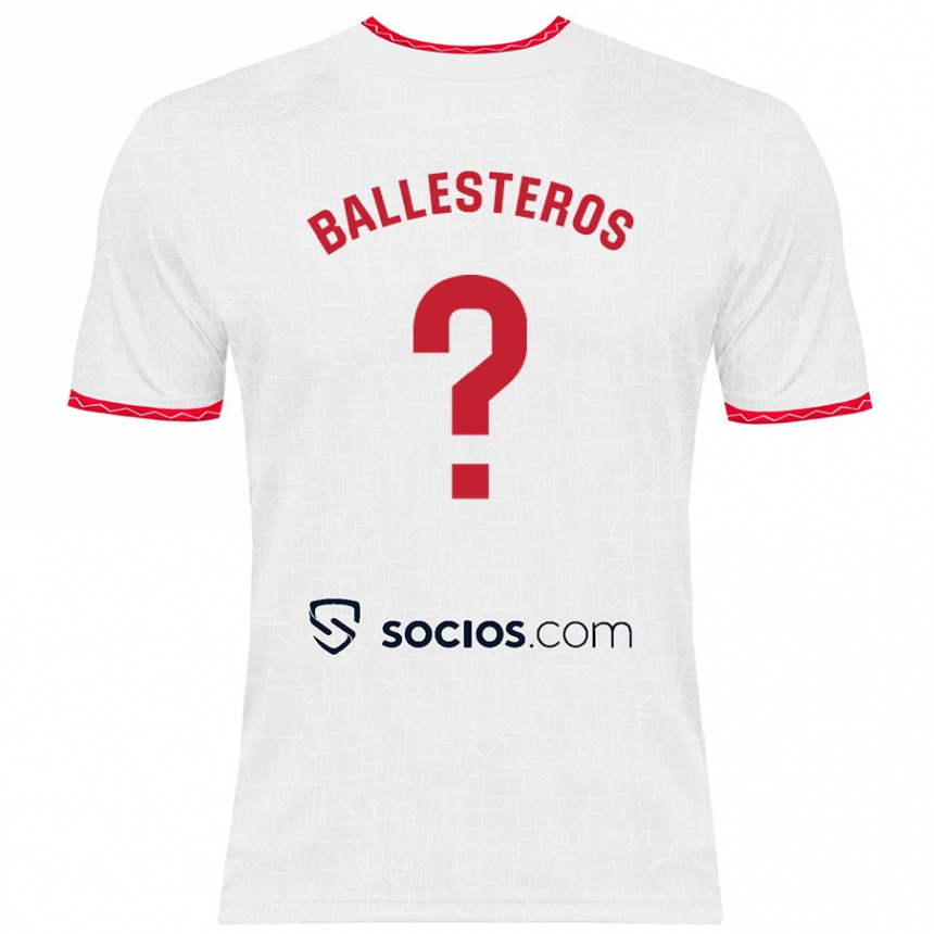 Kids Football Gonzalo Ballesteros #0 White Red Home Jersey 2024/25 T-Shirt