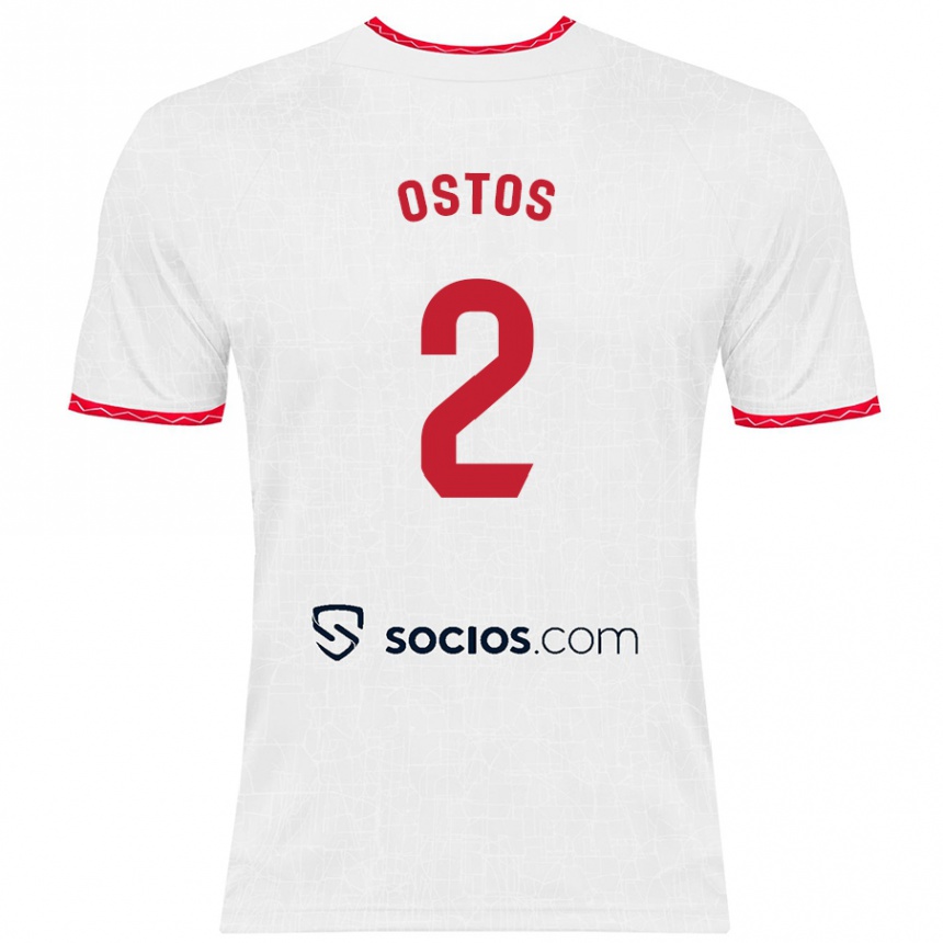 Kids Football Fran Ostos #2 White Red Home Jersey 2024/25 T-Shirt