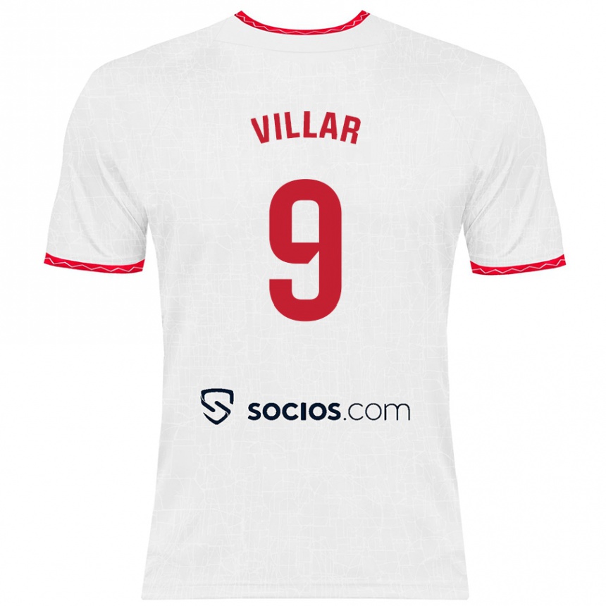 Kids Football Iker Villar #9 White Red Home Jersey 2024/25 T-Shirt