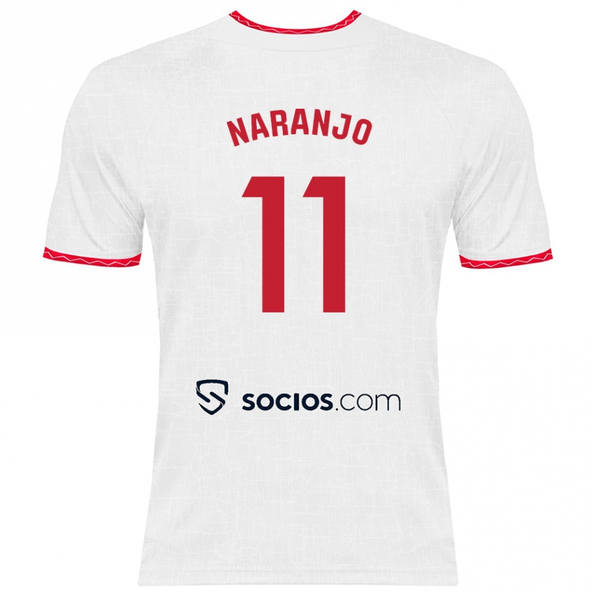 Kids Football Mario Naranjo #11 White Red Home Jersey 2024/25 T-Shirt