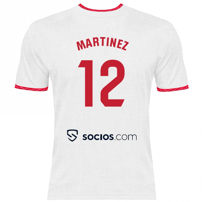 Kids Football Gabri Martinez #12 White Red Home Jersey 2024/25 T-Shirt