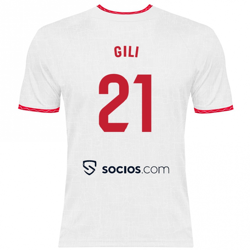 Kids Football Gemma Gili #21 White Red Home Jersey 2024/25 T-Shirt