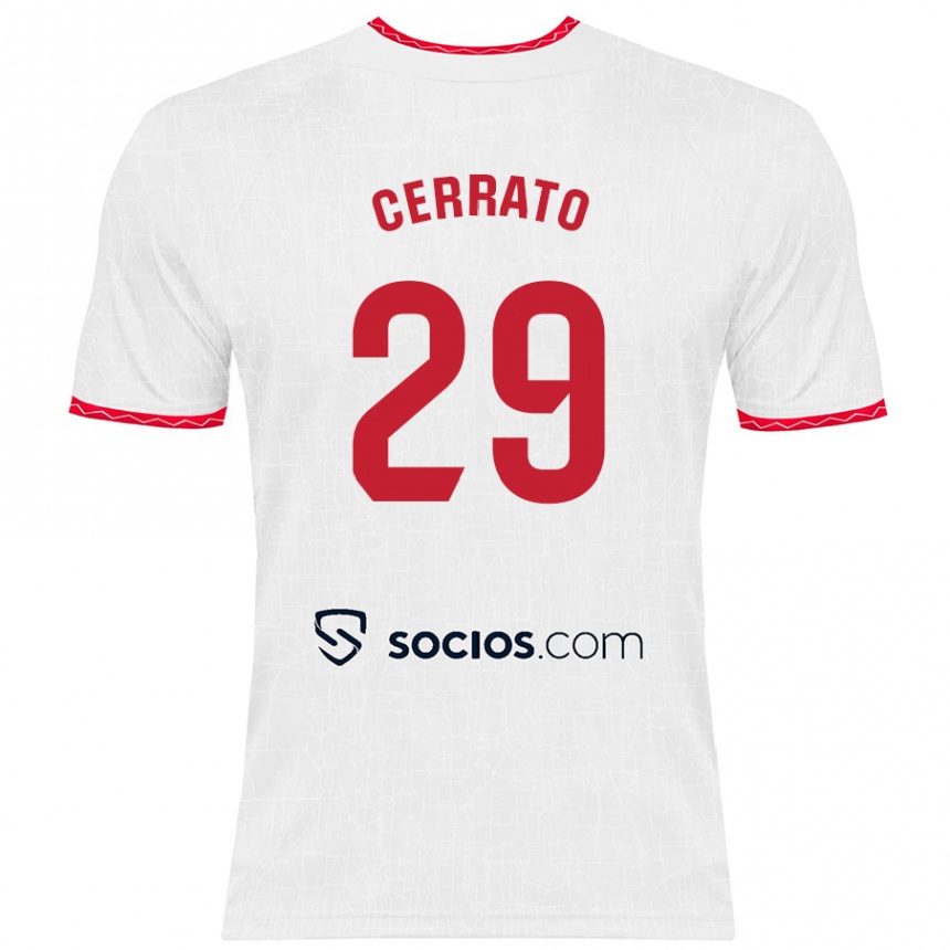 Kids Football Alba Cerrato Izquierdo #29 White Red Home Jersey 2024/25 T-Shirt