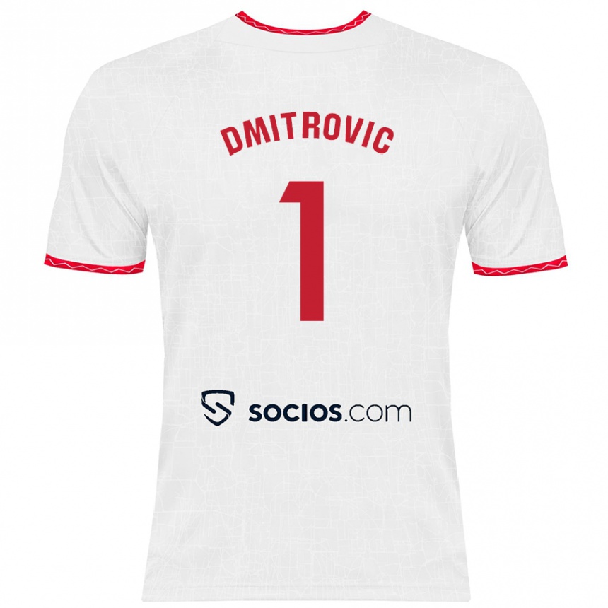 Kids Football Marko Dmitrović #1 White Red Home Jersey 2024/25 T-Shirt