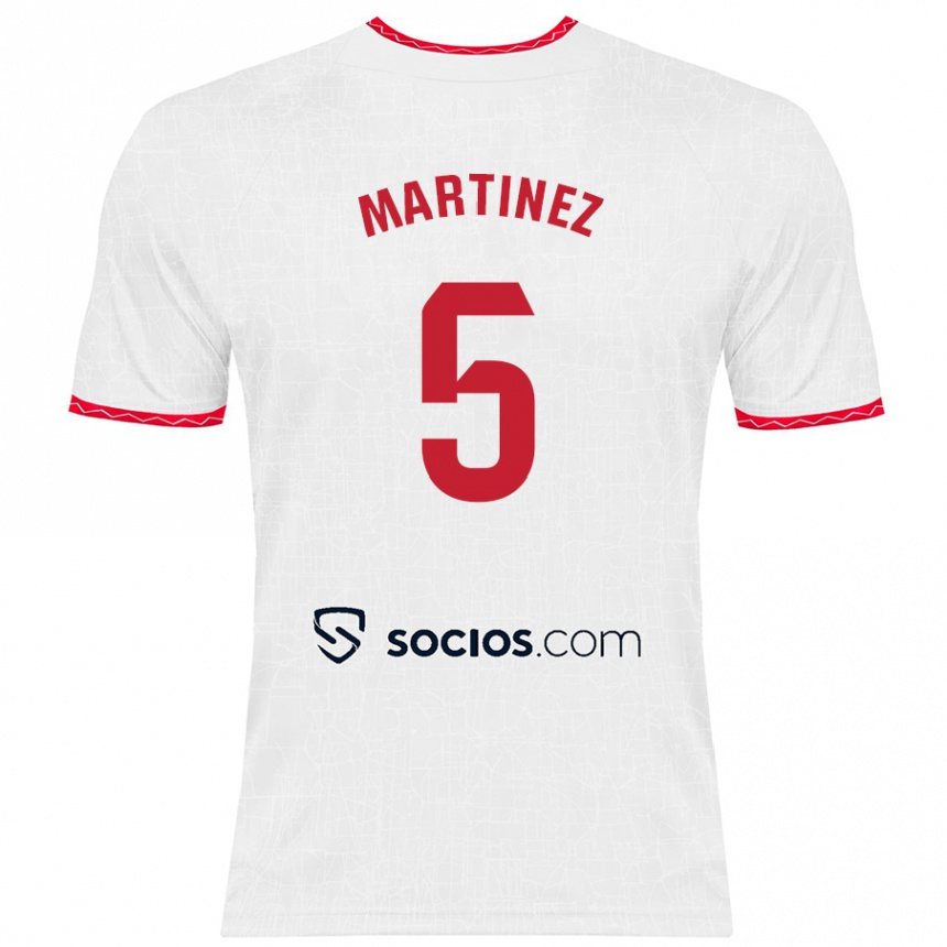 Kids Football Sergio Martínez #5 White Red Home Jersey 2024/25 T-Shirt