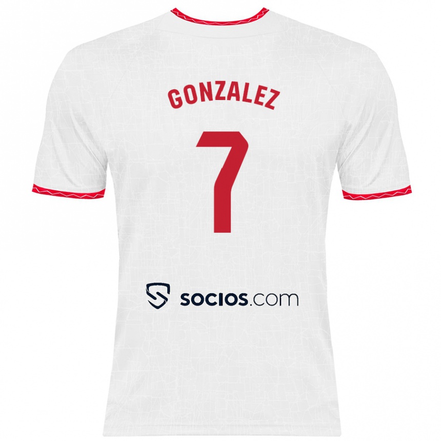 Kids Football Juan González #7 White Red Home Jersey 2024/25 T-Shirt