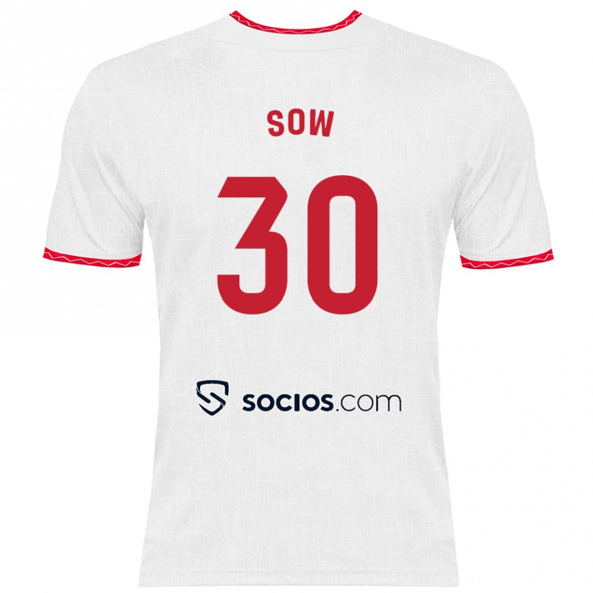 Kids Football Ibrahima Sow #30 White Red Home Jersey 2024/25 T-Shirt