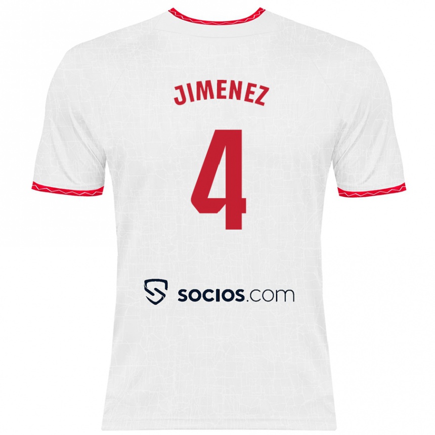 Kids Football Diego Jiménez #4 White Red Home Jersey 2024/25 T-Shirt