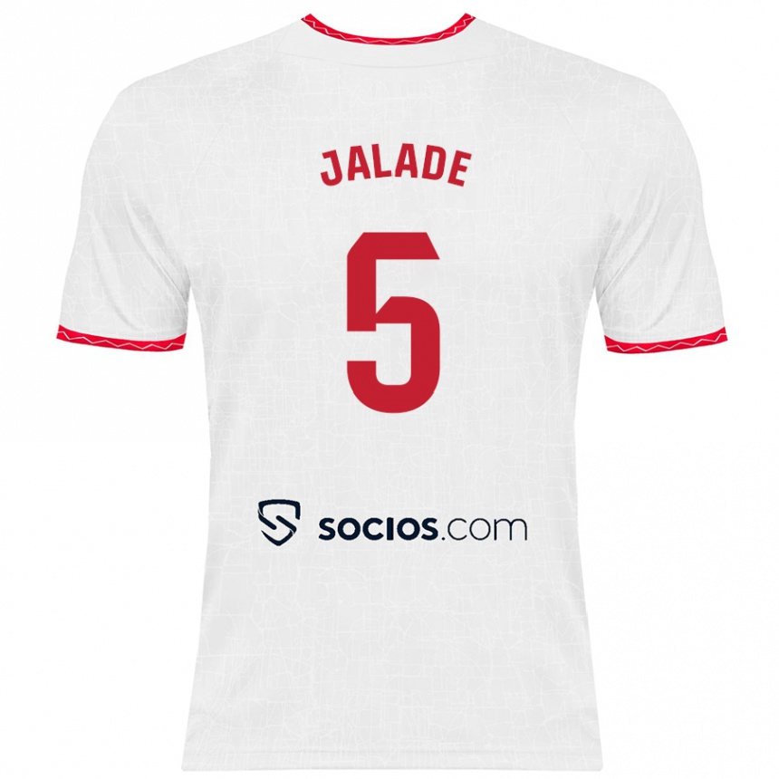 Kids Football Robert Jalade #5 White Red Home Jersey 2024/25 T-Shirt