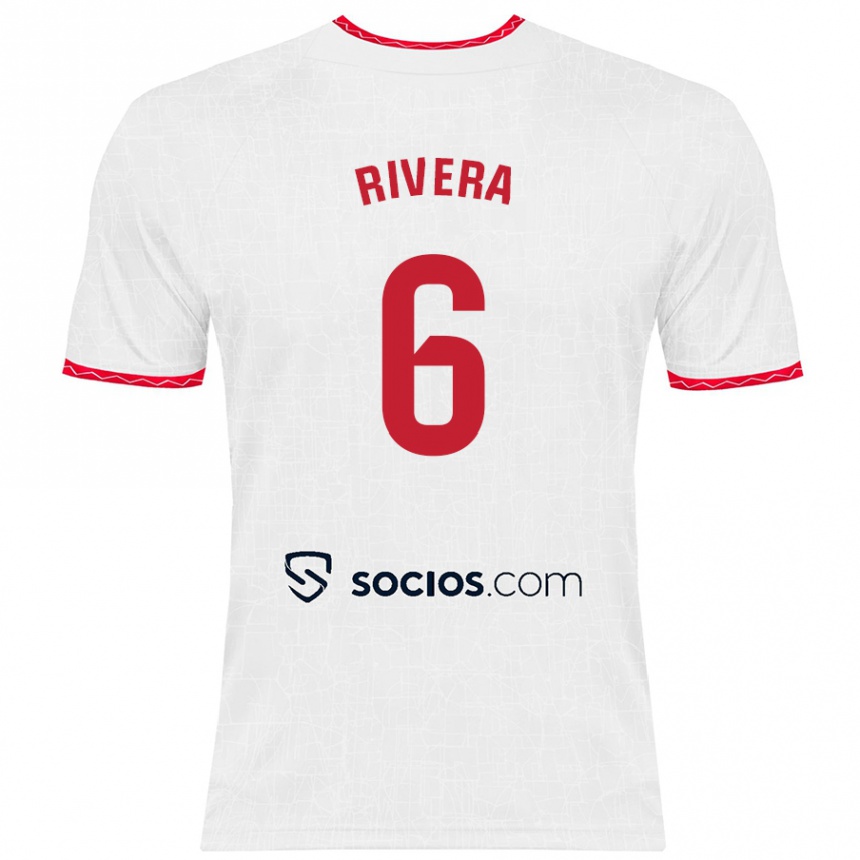 Kids Football Pablo Rivera #6 White Red Home Jersey 2024/25 T-Shirt