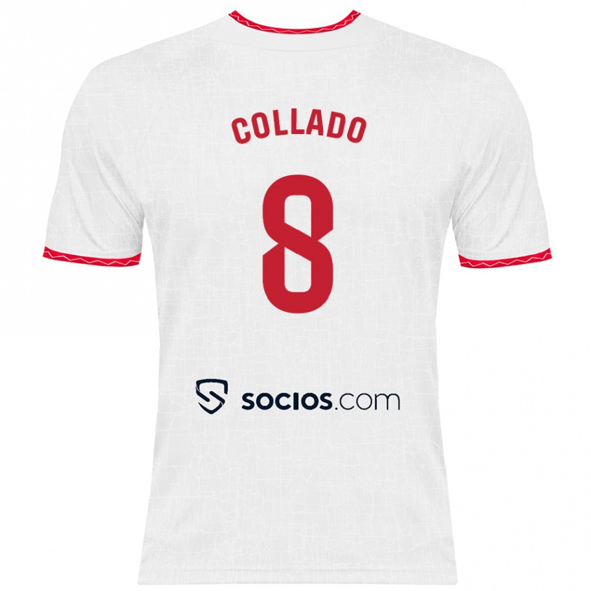 Kids Football Alberto Collado #8 White Red Home Jersey 2024/25 T-Shirt