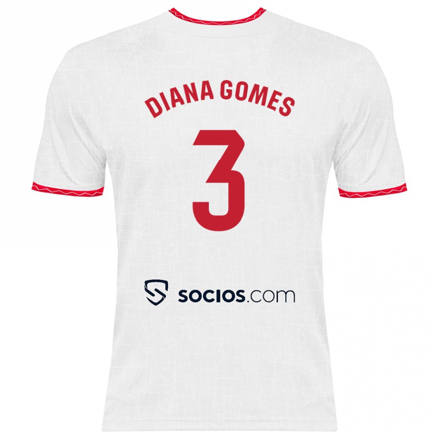 Kids Football Diana Catarina Ribeiro Gomes #3 White Red Home Jersey 2024/25 T-Shirt