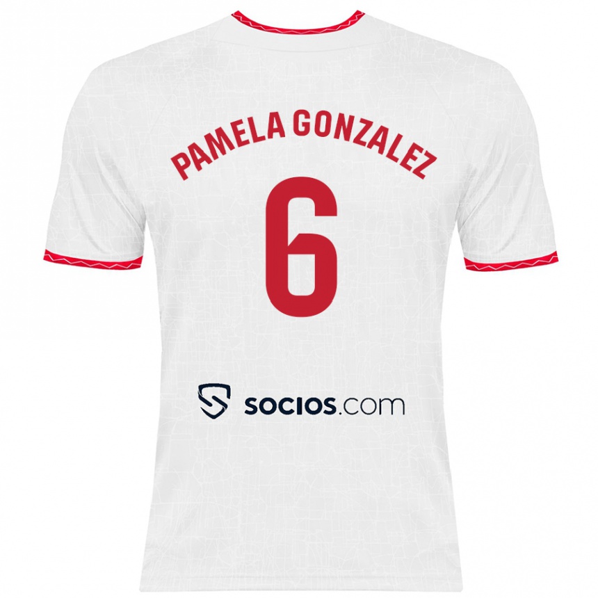 Kids Football Cinthia Pamela González Medina #6 White Red Home Jersey 2024/25 T-Shirt