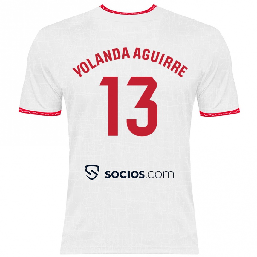 Kids Football Yolanda Aguirre Gutiérrez #13 White Red Home Jersey 2024/25 T-Shirt