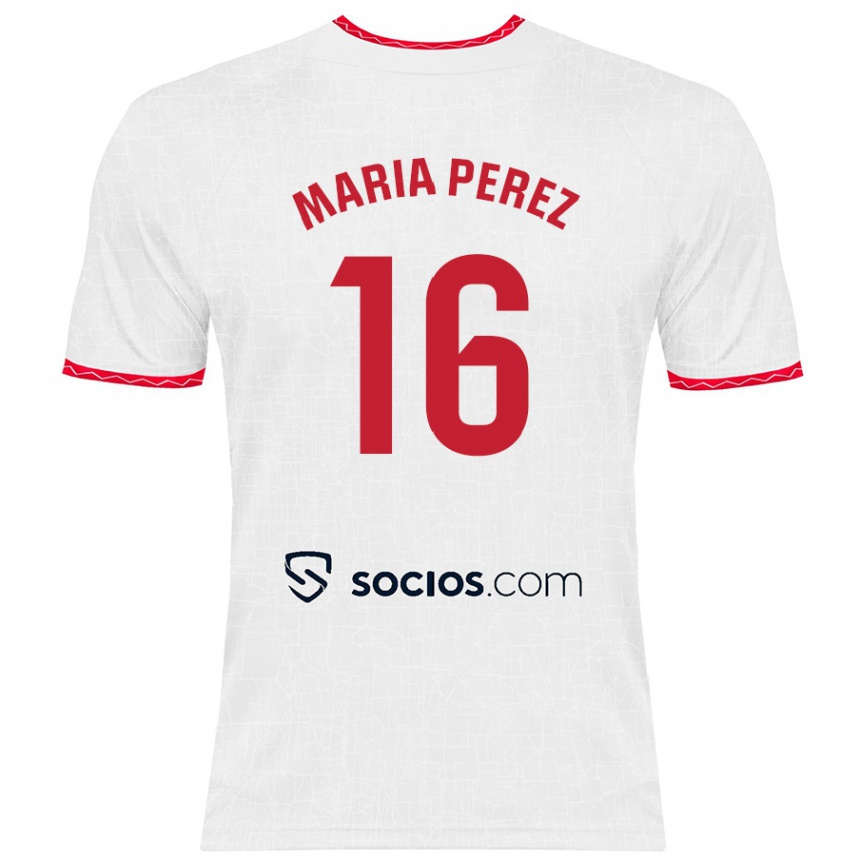 Kids Football María Pérez Rabaza #16 White Red Home Jersey 2024/25 T-Shirt