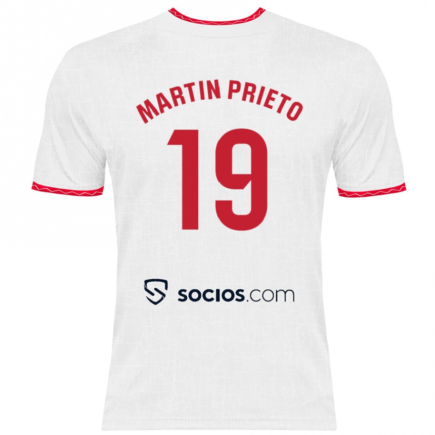 Kids Football Cristina Martín-Prieto Gutiérrez #19 White Red Home Jersey 2024/25 T-Shirt