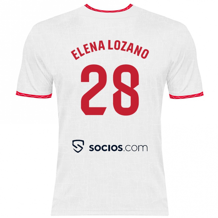 Kids Football Elena Lozano Gallego #28 White Red Home Jersey 2024/25 T-Shirt