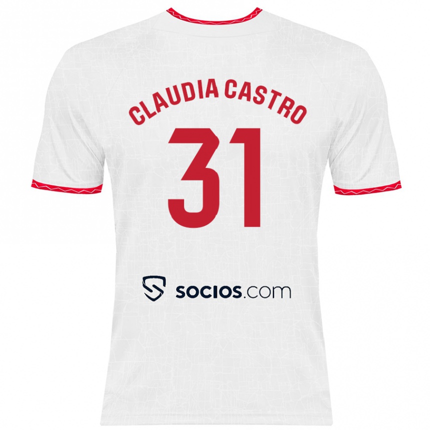 Kids Football Claudia Castro Romero #31 White Red Home Jersey 2024/25 T-Shirt