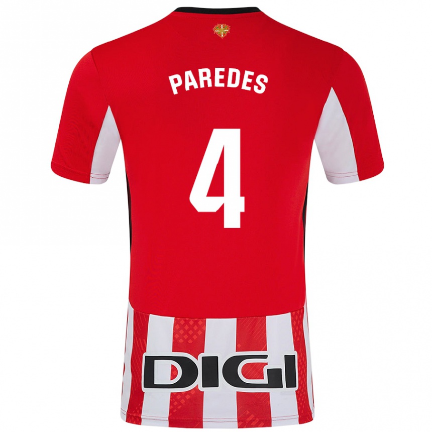 Kids Football Aitor Paredes #4 Red White Home Jersey 2024/25 T-Shirt