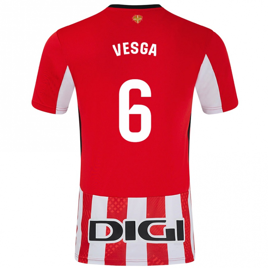 Kids Football Mikel Vesga #6 Red White Home Jersey 2024/25 T-Shirt