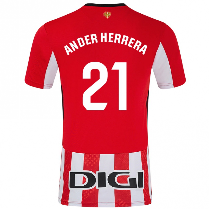 Kids Football Ander Herrera #21 Red White Home Jersey 2024/25 T-Shirt