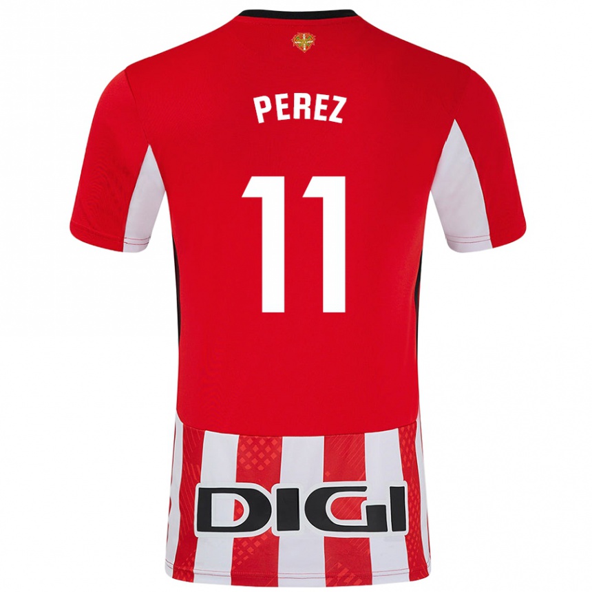 Kids Football Adrián Pérez #11 Red White Home Jersey 2024/25 T-Shirt