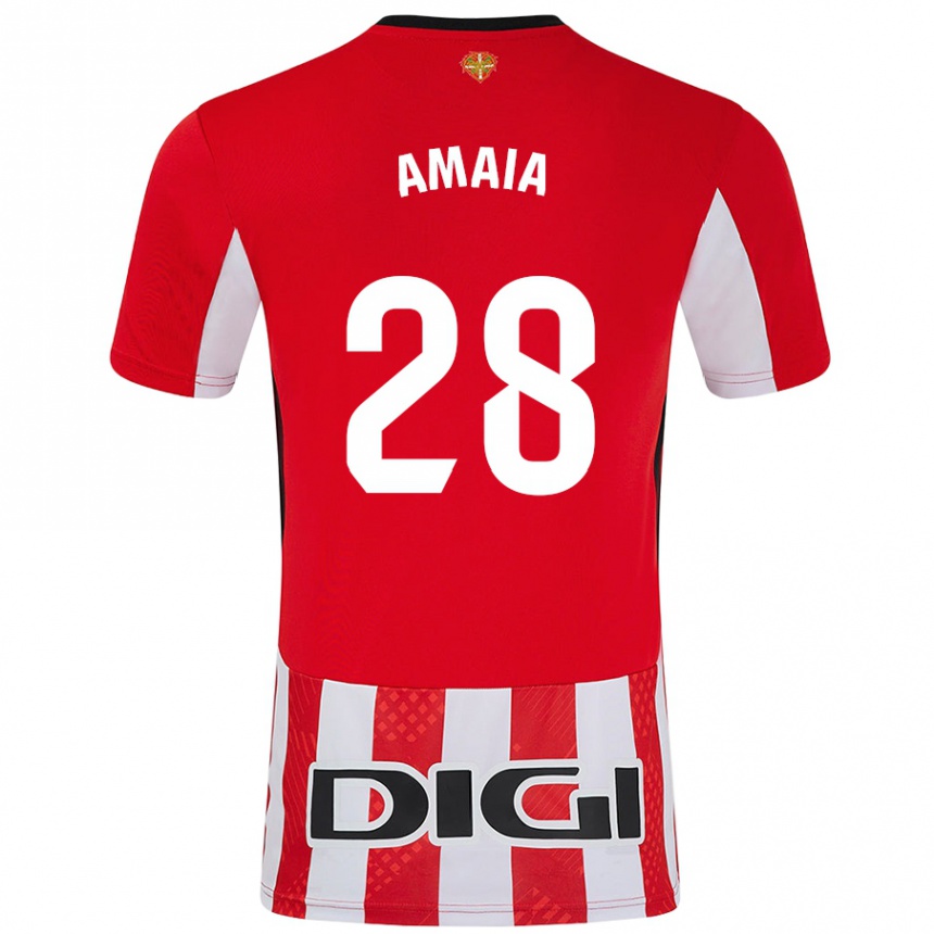 Kids Football Amaia Martinez De La Peña #28 Red White Home Jersey 2024/25 T-Shirt