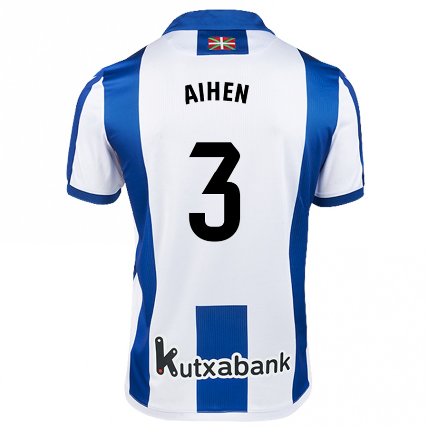 Kids Football Aihen Muñoz #3 White Blue Home Jersey 2024/25 T-Shirt