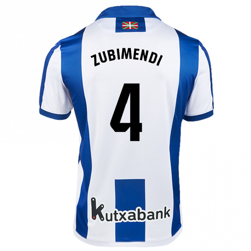 Kids Football Martín Zubimendi #4 White Blue Home Jersey 2024/25 T-Shirt