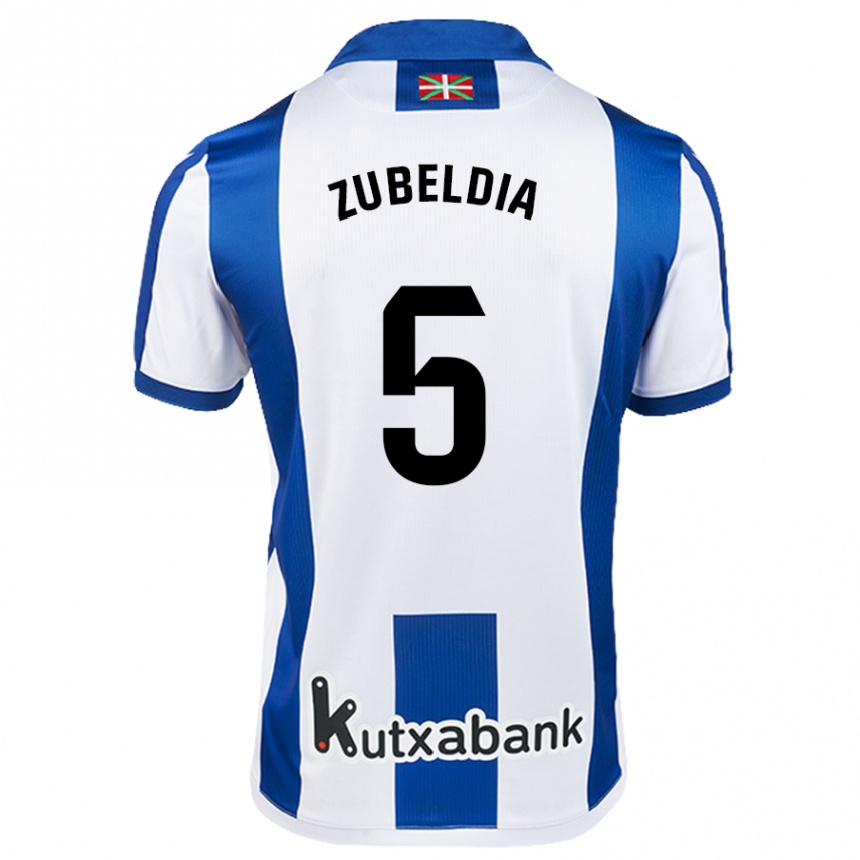 Kids Football Igor Zubeldia #5 White Blue Home Jersey 2024/25 T-Shirt