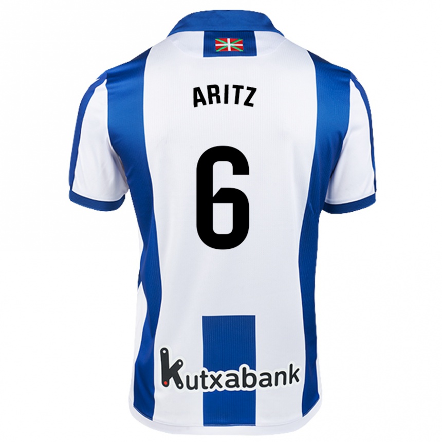 Kids Football Aritz Elustondo #6 White Blue Home Jersey 2024/25 T-Shirt