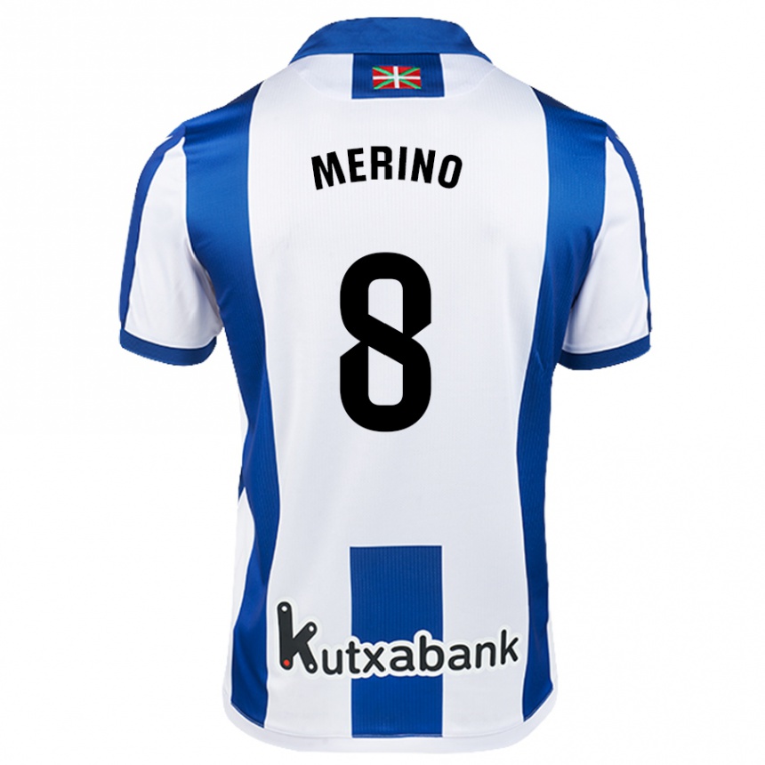 Kids Football Mikel Merino #8 White Blue Home Jersey 2024/25 T-Shirt