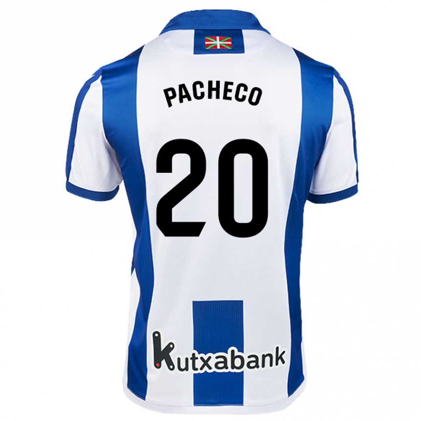 Kids Football Jon Pacheco #20 White Blue Home Jersey 2024/25 T-Shirt