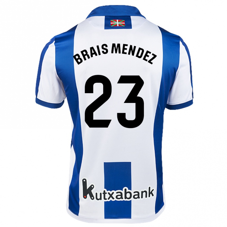 Kids Football Brais Méndez #23 White Blue Home Jersey 2024/25 T-Shirt