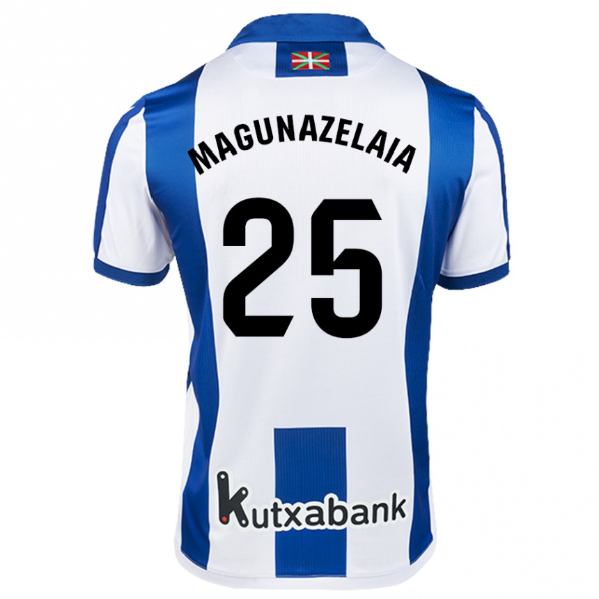 Kids Football Jon Magunazelaia #25 White Blue Home Jersey 2024/25 T-Shirt