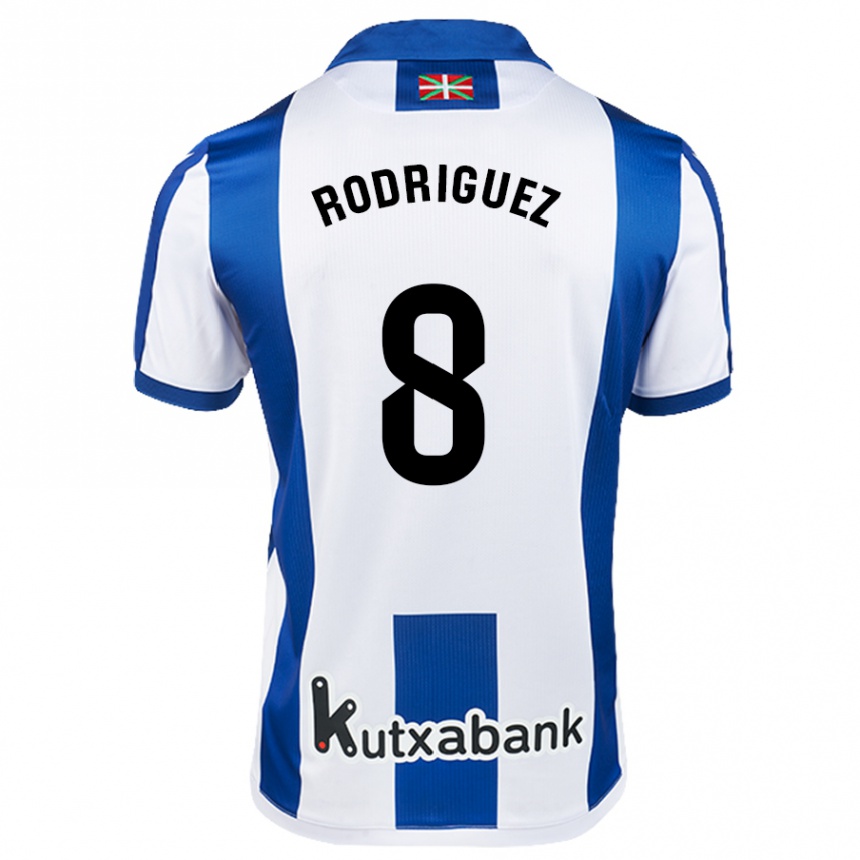 Kids Football Mikel Rodriguez #8 White Blue Home Jersey 2024/25 T-Shirt