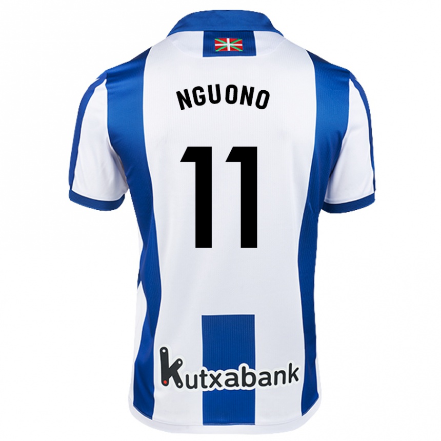 Kids Football Job Nguono #11 White Blue Home Jersey 2024/25 T-Shirt