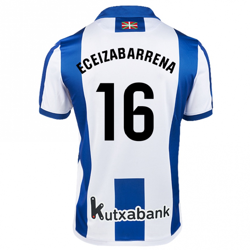 Kids Football Jon Eceizabarrena #16 White Blue Home Jersey 2024/25 T-Shirt