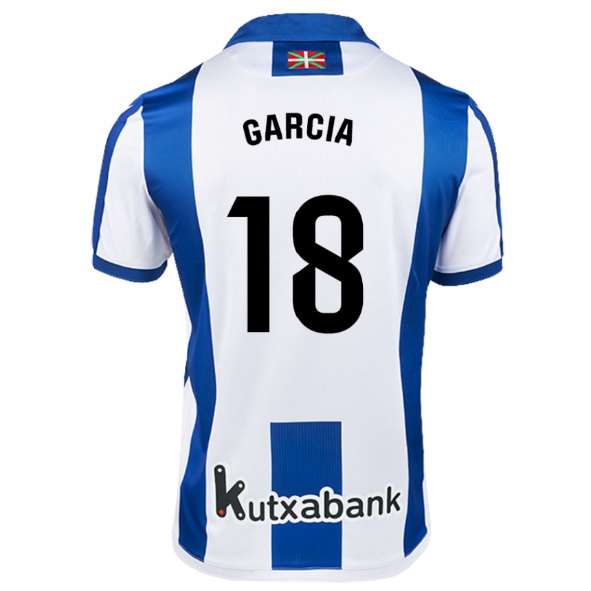 Kids Football Eder García #18 White Blue Home Jersey 2024/25 T-Shirt