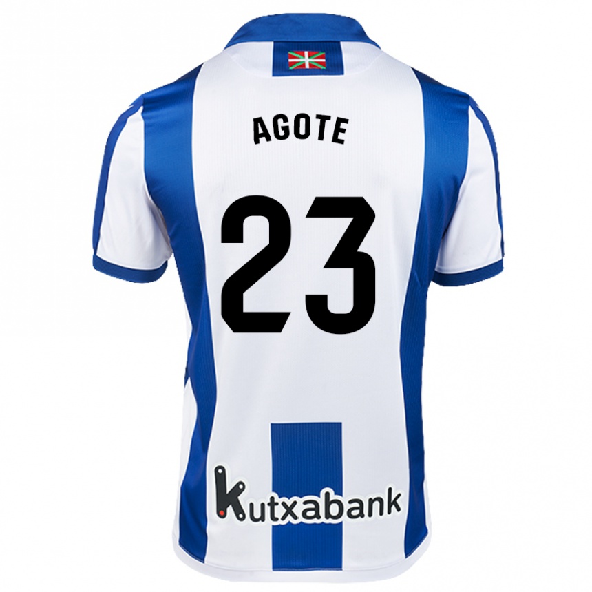 Kids Football Unax Agote #23 White Blue Home Jersey 2024/25 T-Shirt